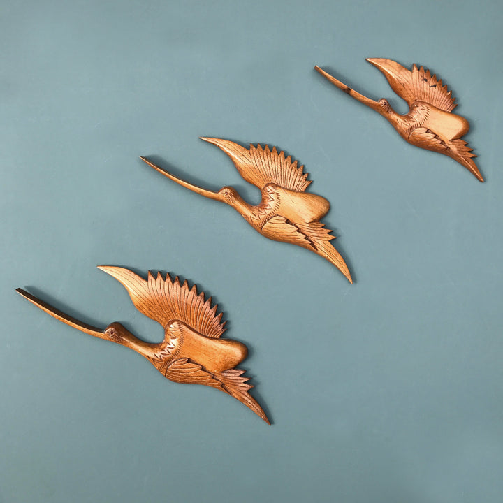 Trio of Teak Mid Century Flying Cranes