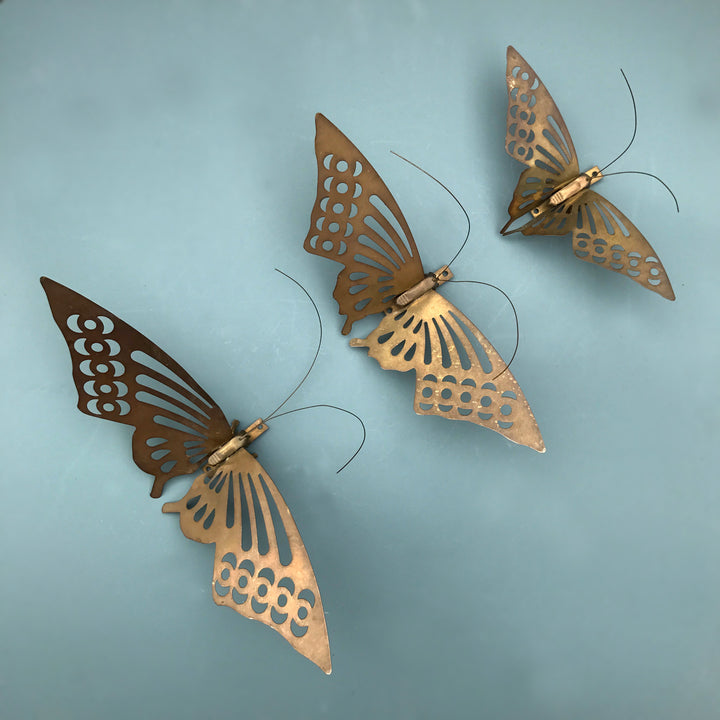 Trio of Brass Mid Century Butterflies - Wall Art