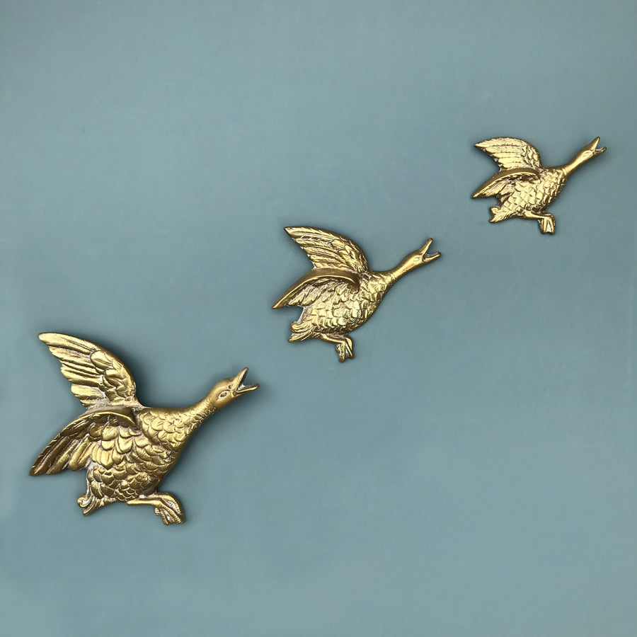 Trio of Brass Mid Century Flying Ducks