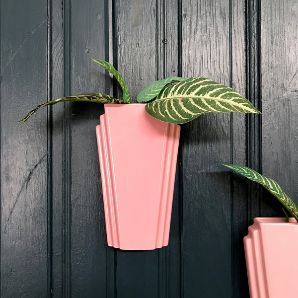 Pastel Pink Art Deco Ceramic Wall Vase