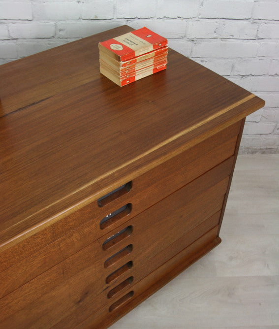 Vintage industrial reclaimed Iroko school plan chest (large) - Restored to order