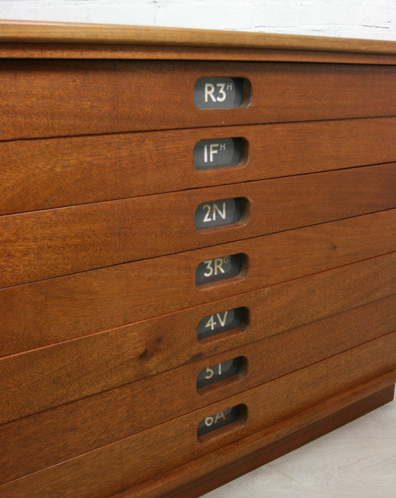 Vintage industrial reclaimed Iroko school plan chest (large) - Restored to order