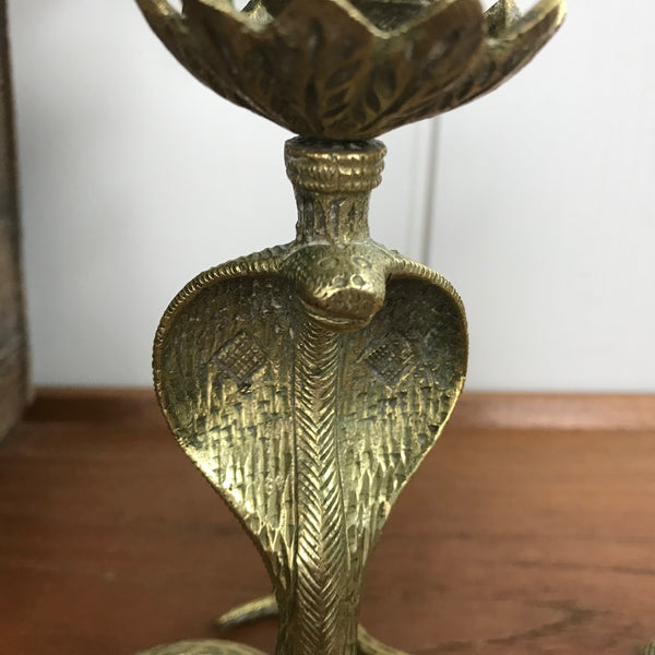 Mid Century Brass Cobra Candlesticks #A1
