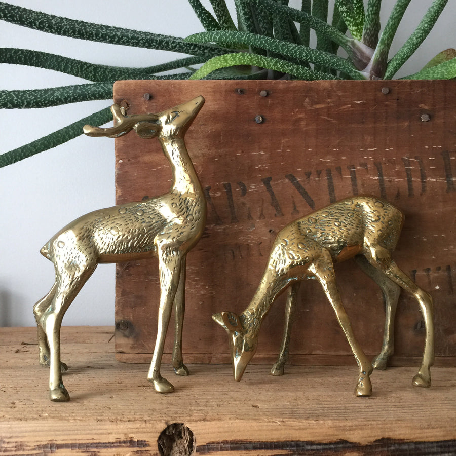 Vintage Brass Pair of Deer