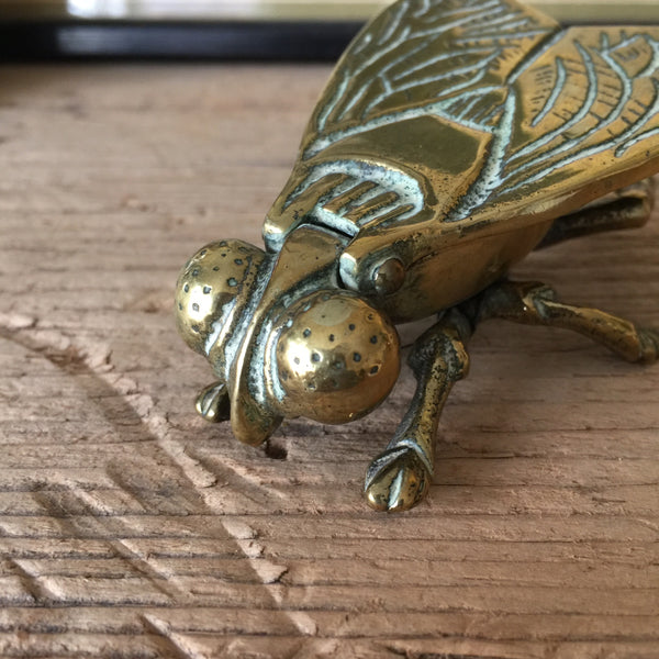Vintage Brass Fly Insect Trinket Vesta Box