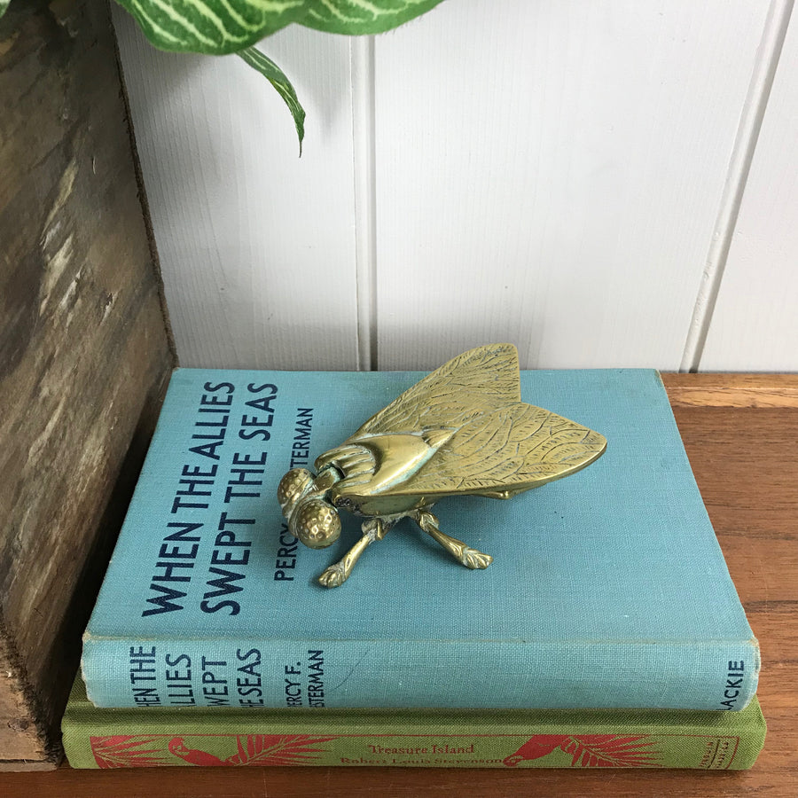 Vintage Brass Fly Insect Trinket Vesta Box