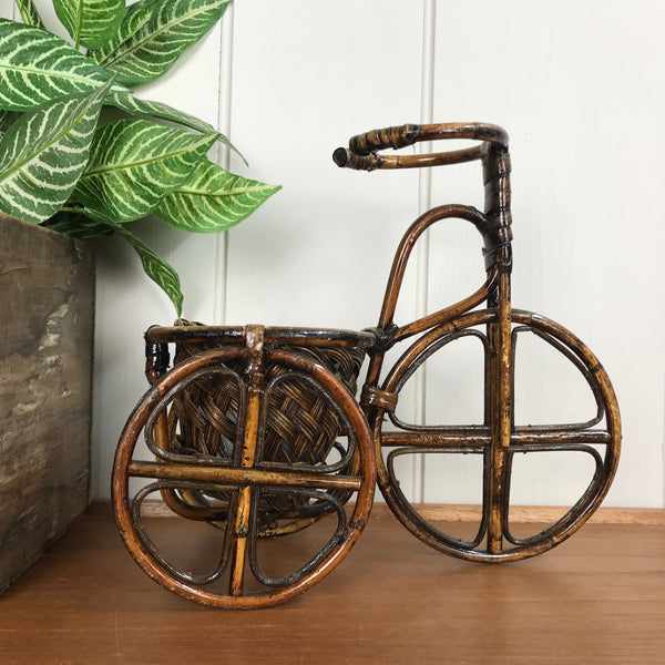 Vintage Boho Rattan Bicycle Planter #A1