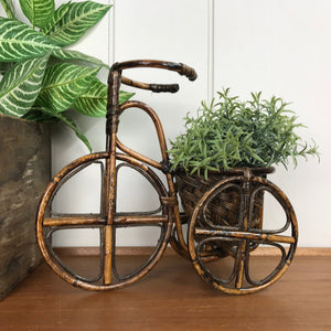 Vintage Boho Rattan Bicycle Planter #A1