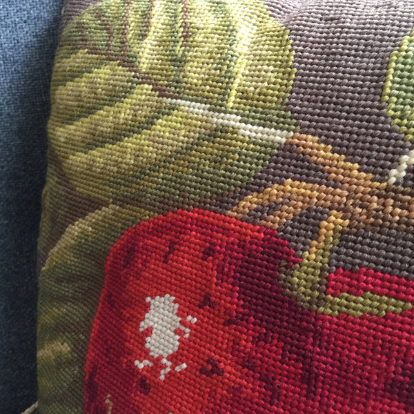 Vintage Embroidered Apple Cushion