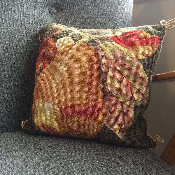 Vintage Embroidered Pear Cushion