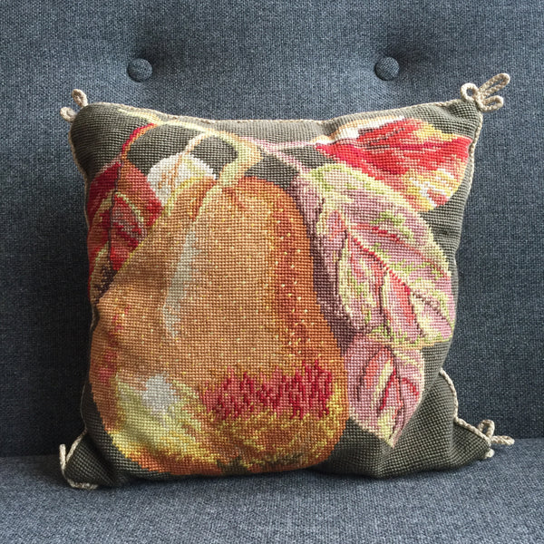 Vintage Embroidered Pear Cushion