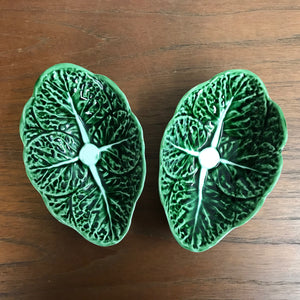 Pair of Small Mid Century Cabbage Leaf Dishes #A1