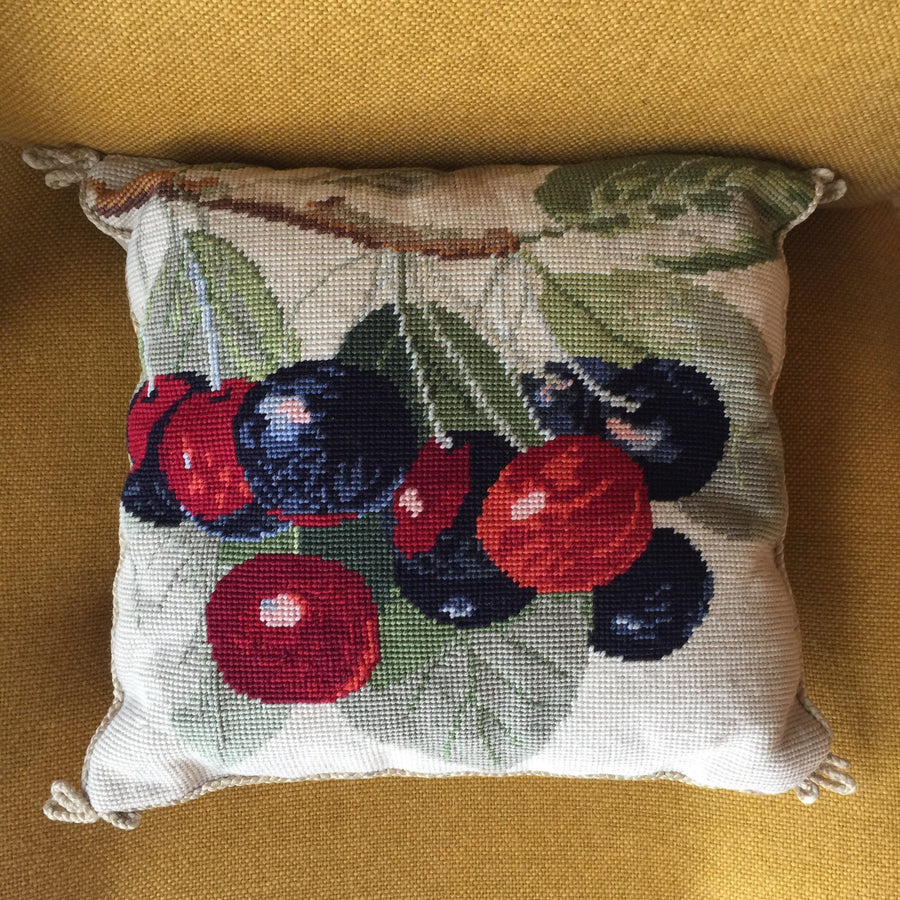 Vintage Embroidered Cherry Cushion