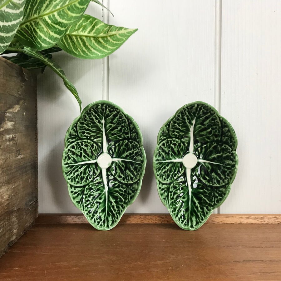 Pair of Small Mid Century Cabbage Leaf Dishes #A1