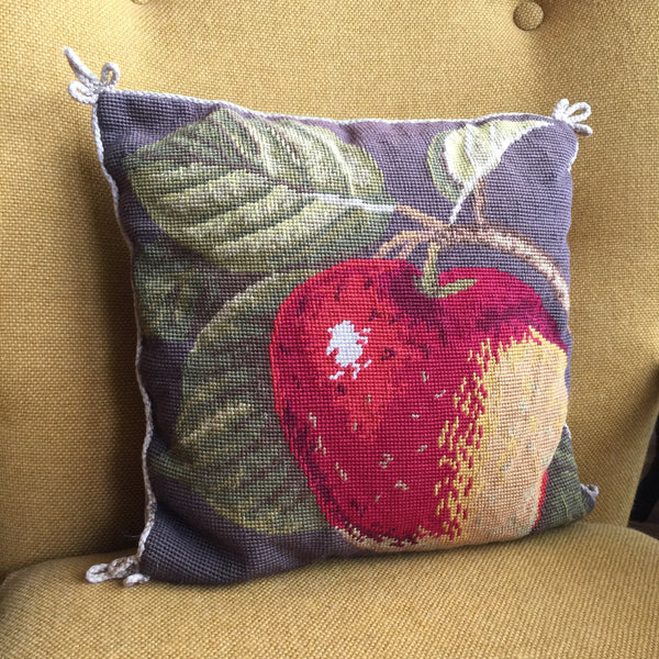 Vintage Embroidered Apple Cushion