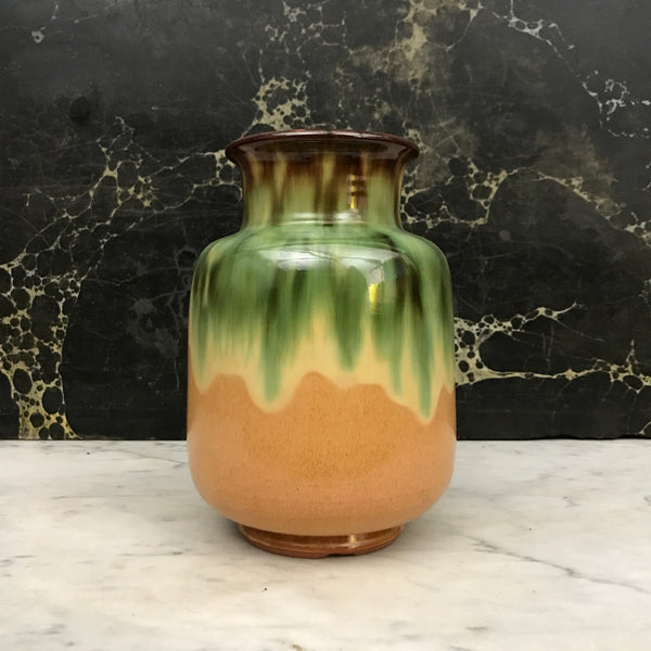 Vintage Mid Century Ceramic Vase - peach/green