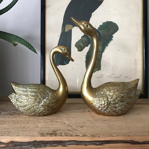 Vintage Brass Pair of Swans