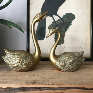 Vintage Brass Pair of Swans