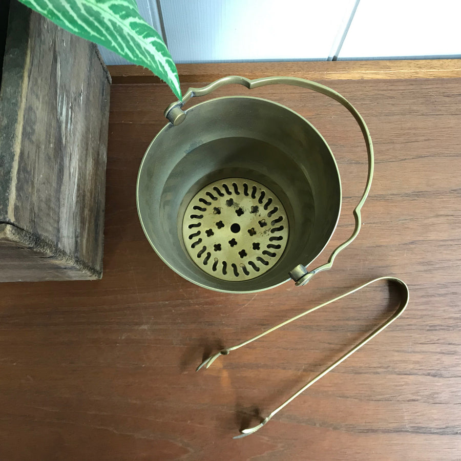 Vintage Brass Ice Bucket Set with Tongs #A1