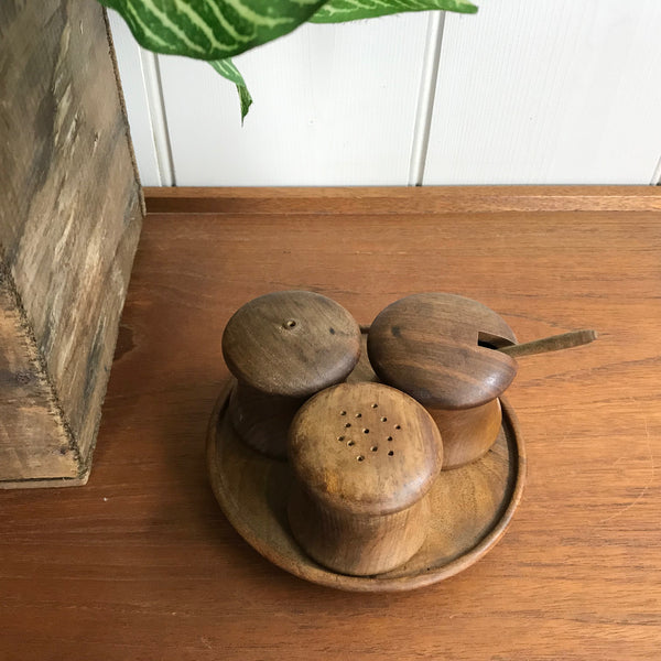 Teak Mid Century Condiment/Cruet Set