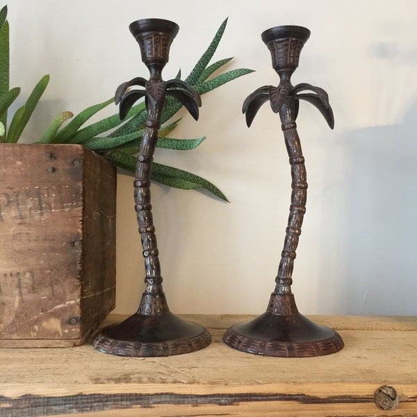Pair of Mid Century Palm Tree Candlesticks