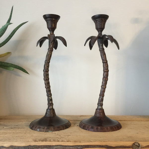 Pair of Mid Century Palm Tree Candlesticks