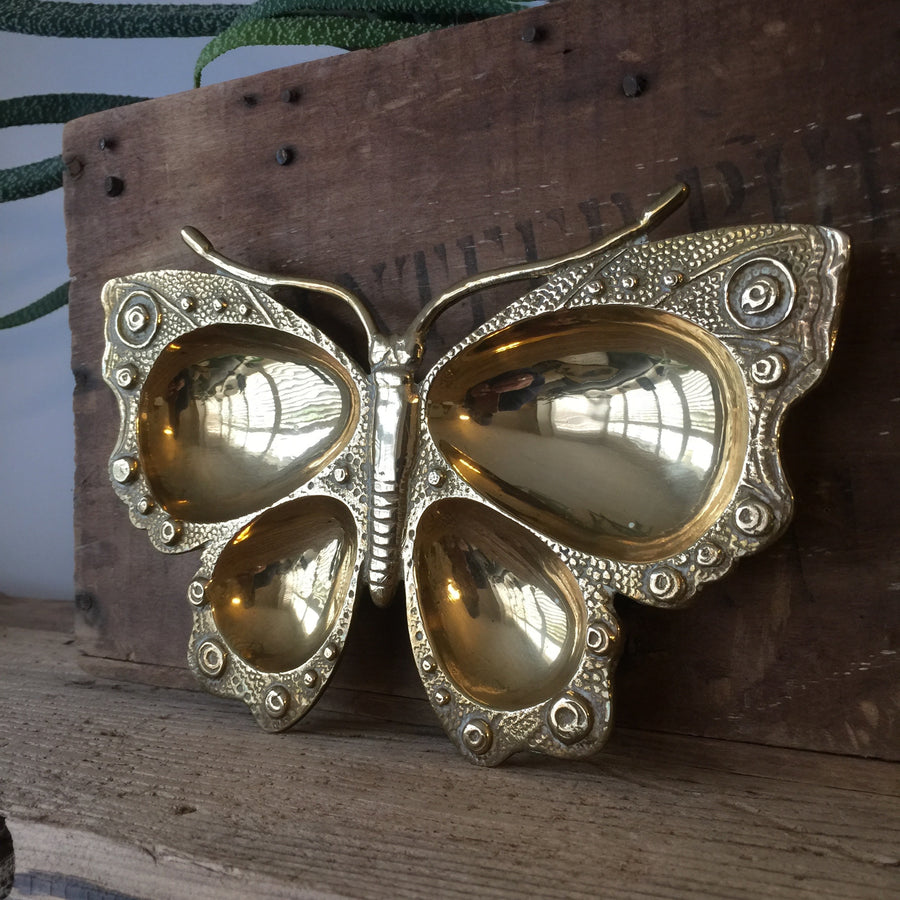 Large Vintage Brass Butterfly Trinket Dish