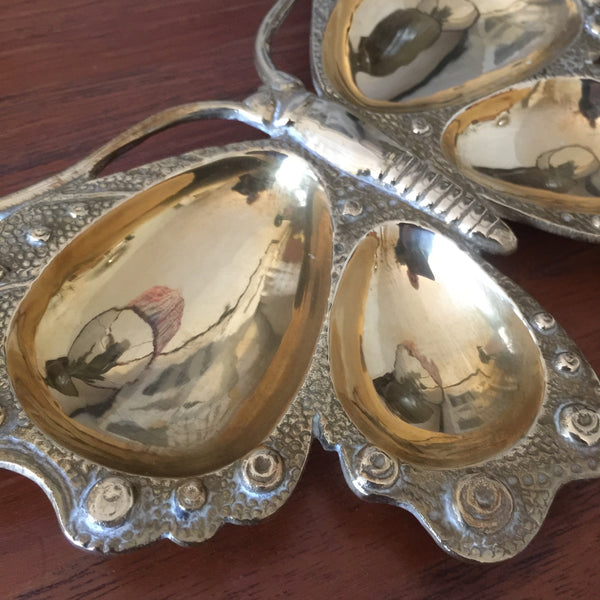 Large Vintage Brass Butterfly Trinket Dish