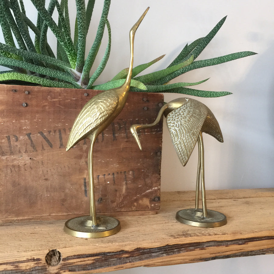 Vintage Brass Pair of Cranes