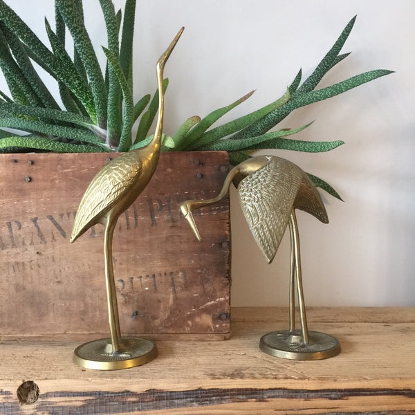 Vintage Brass Pair of Cranes