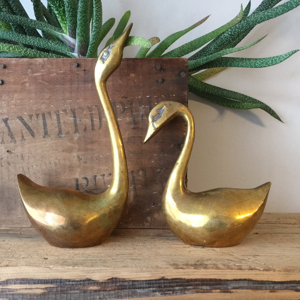 Vintage Brass Pair of Swans