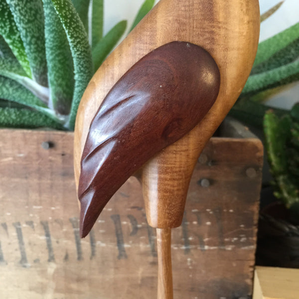 Mid Century Wooden Carved Flamingo