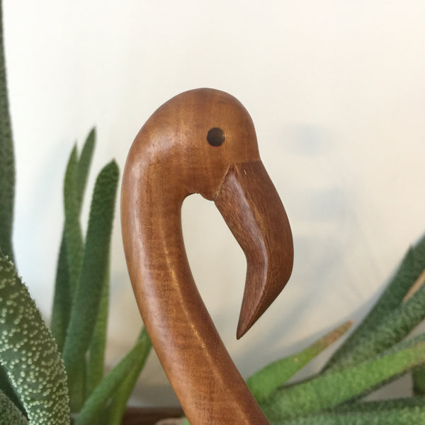 Mid Century Wooden Carved Flamingo