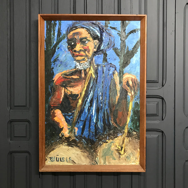 Framed Vintage African Portrait in Oil