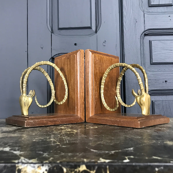 Mid Century Brass Antelope Bookends