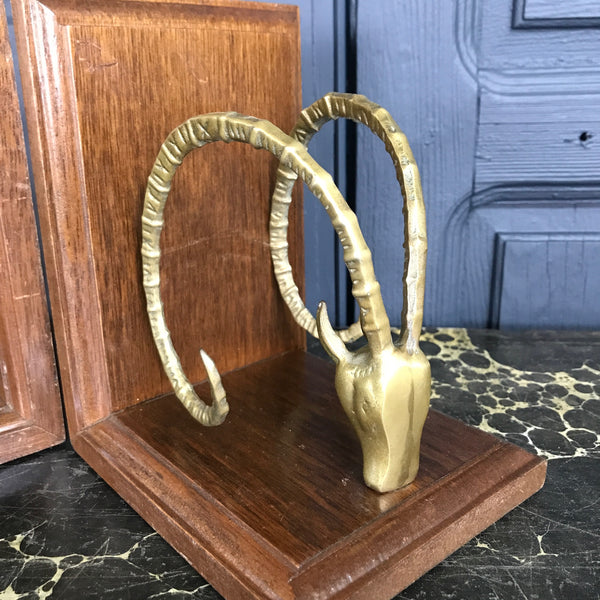 Mid Century Brass Antelope Bookends