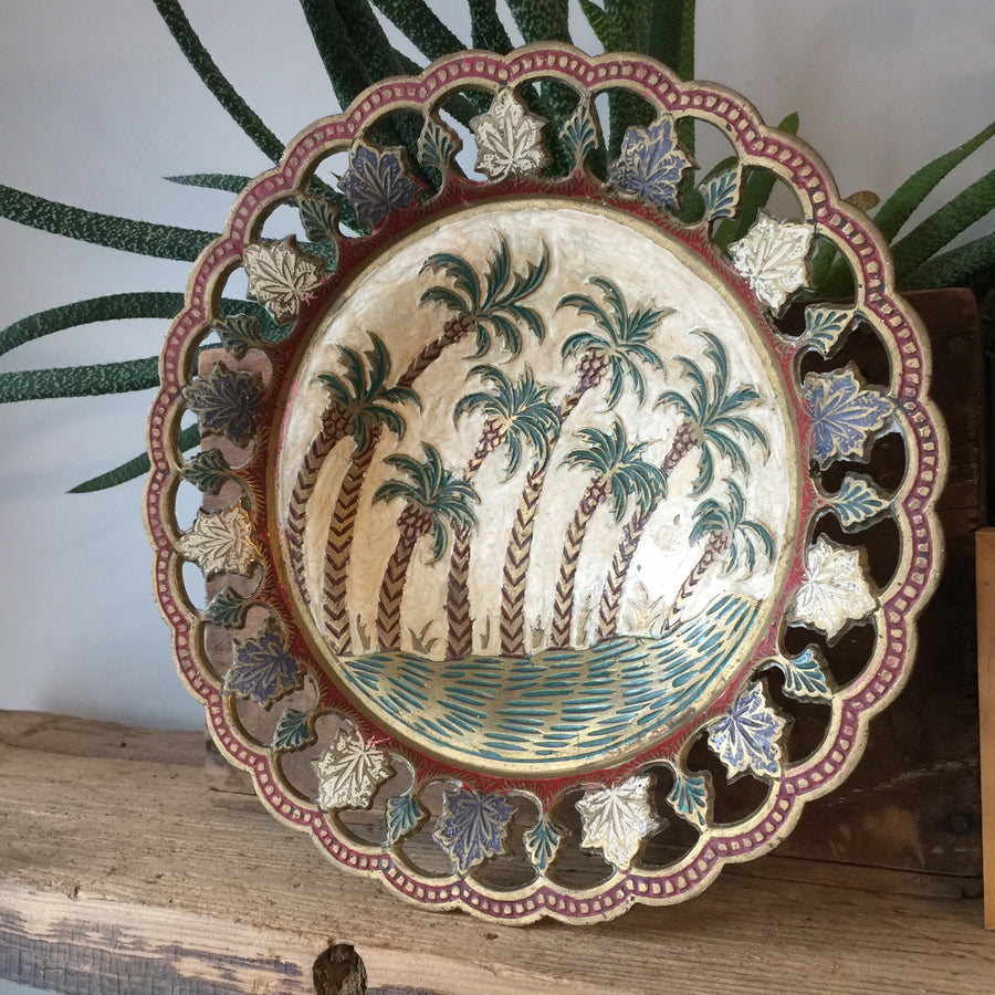 Vintage Brass Palm Tree Bowl