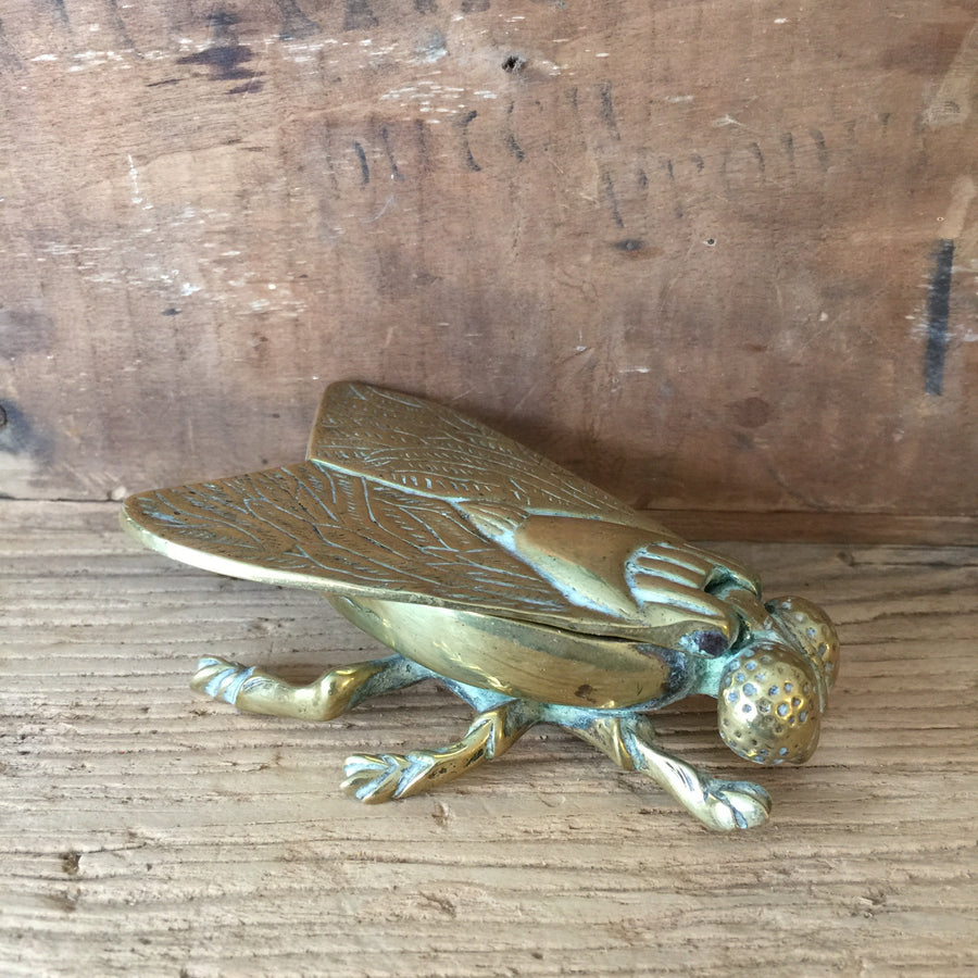 Vintage Brass Fly Insect Trinket Vesta Box