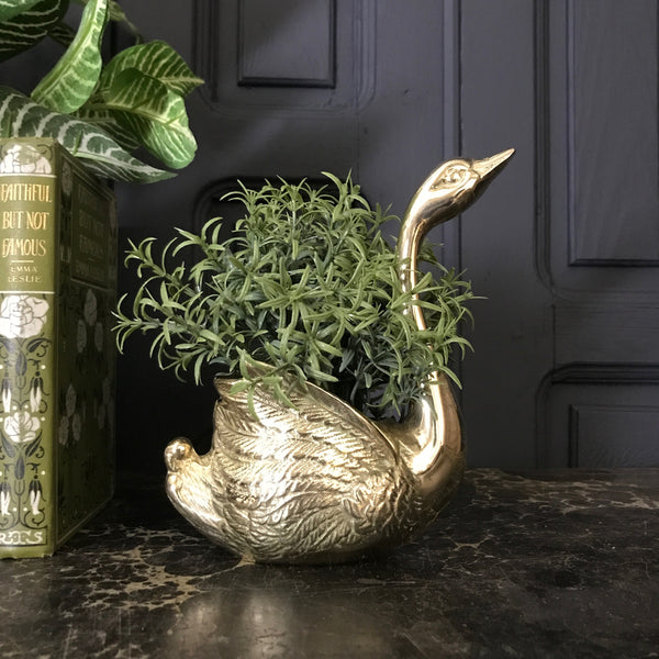 Mid Century Brass Swan Planter