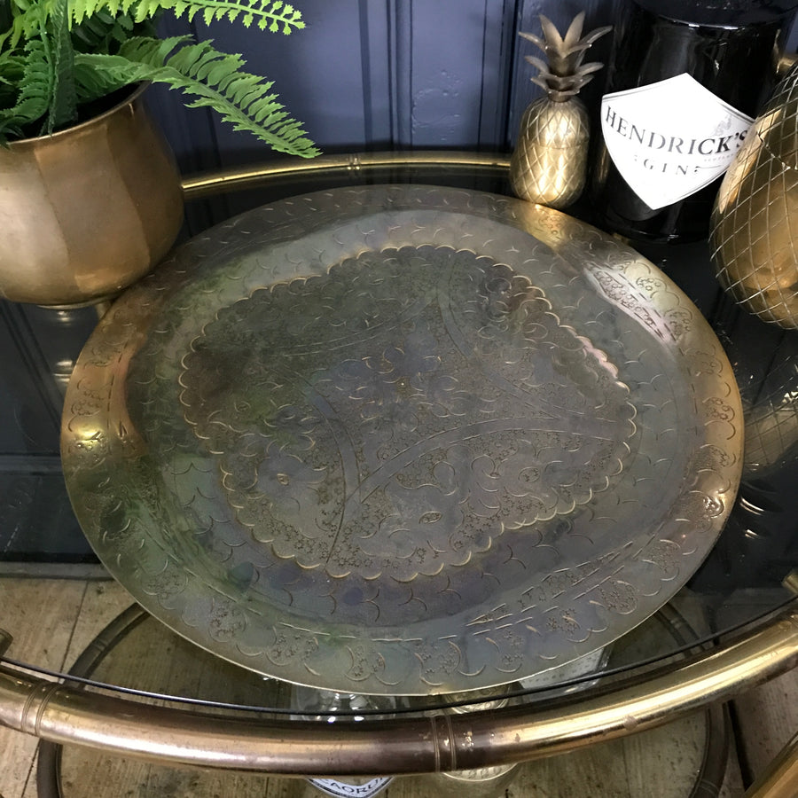 Vintage Brass Engraved Serving Tray