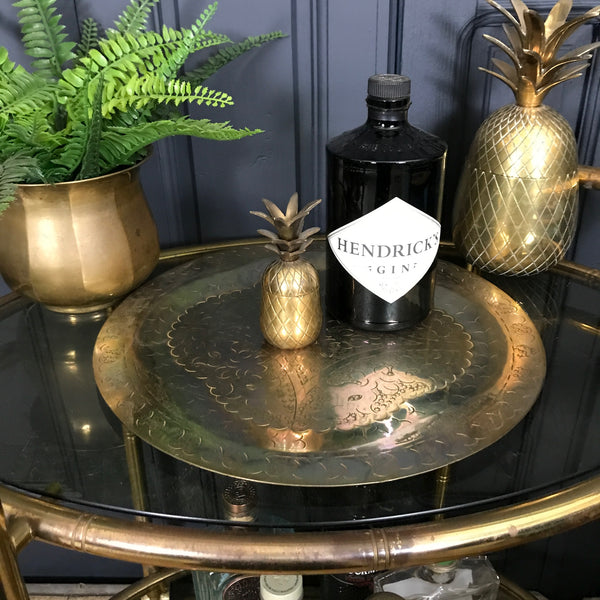 Vintage Brass Engraved Serving Tray