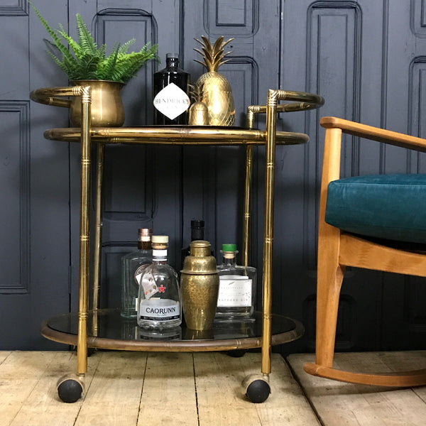 Vintage Bamboo Design Drinks Trolley / Bar Cart