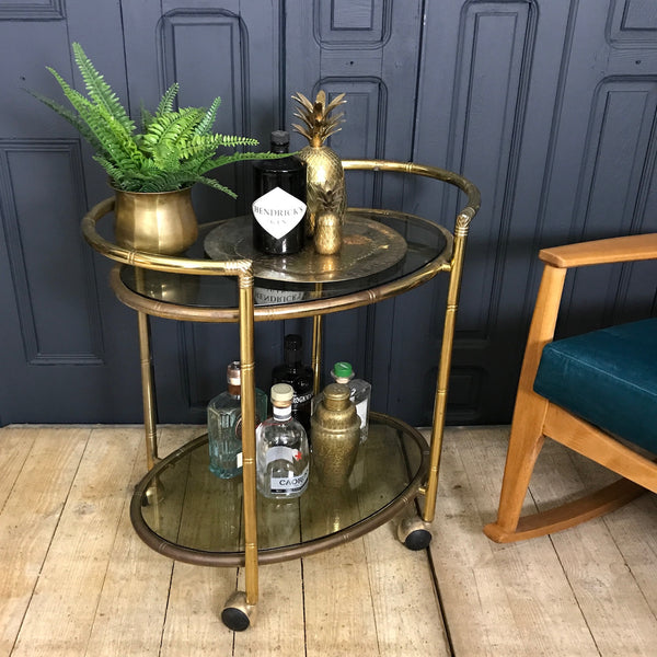 Vintage Bamboo Design Drinks Trolley / Bar Cart