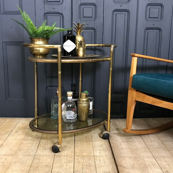 Vintage Bamboo Design Drinks Trolley / Bar Cart
