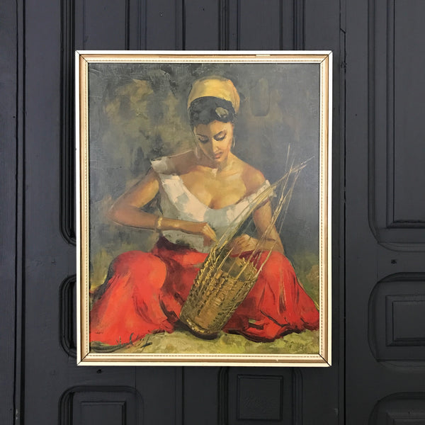 Mid Century 'The Basket Maker' Framed Print #C