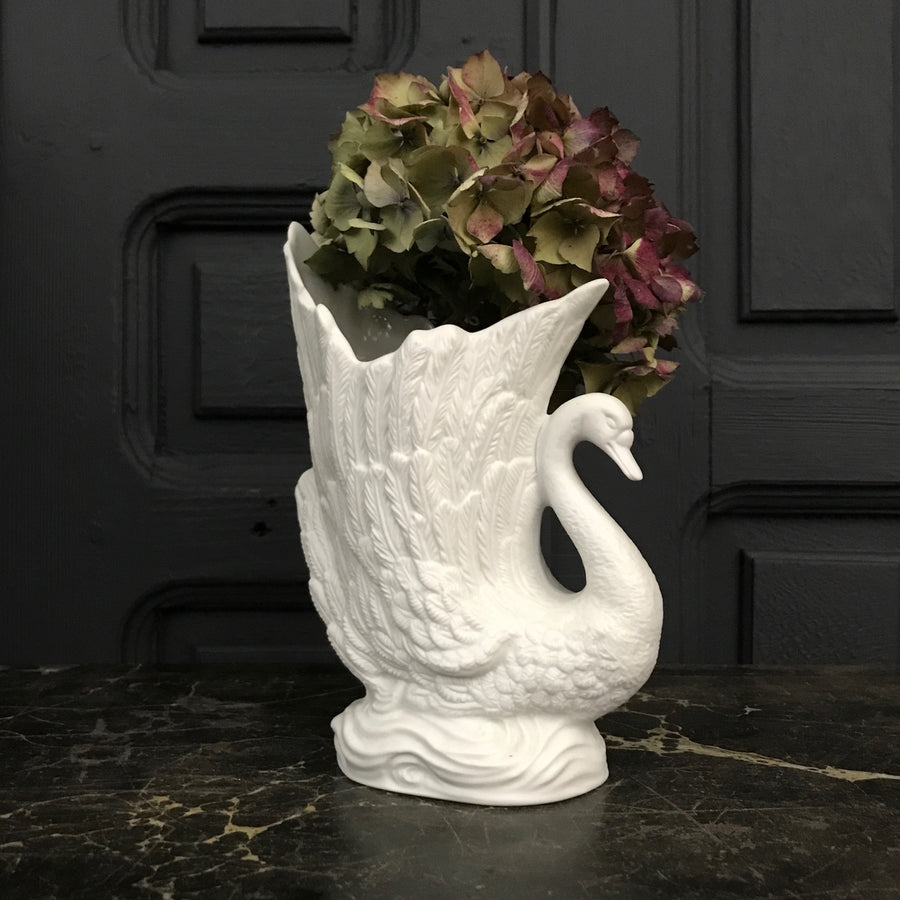 Vintage Ceramic Swan Vase - White