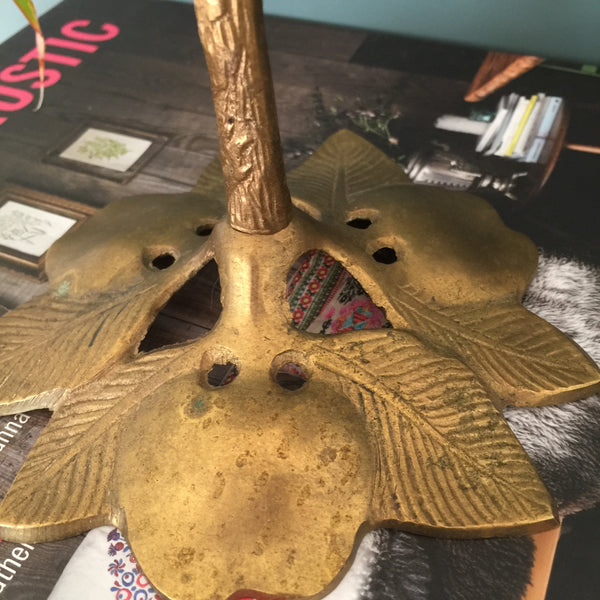 Vintage Brass Flower & Leaf Candlestick