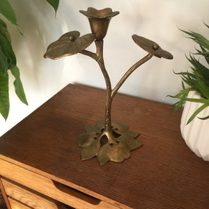 Vintage Brass Flower & Leaf Candlestick