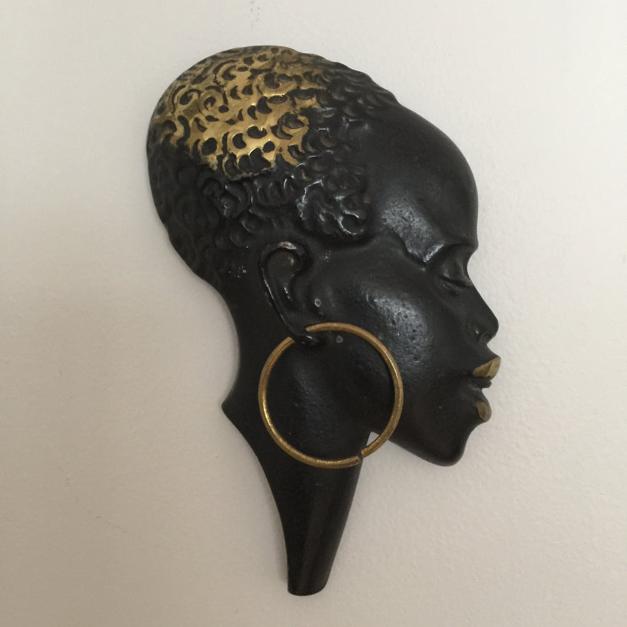 Vintage Brass African Lady Wall Plaque