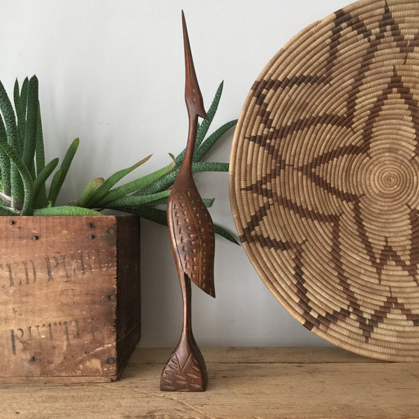 mid century teak crane ornament